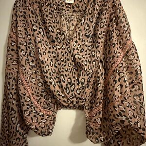 By Together Leopard Print Blouse with Flowing Sleeves